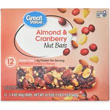 Great Value Almond & Cranberry Nut Bars, 16.9 Oz, 12 Count