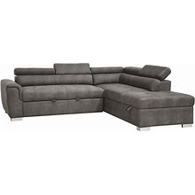 Acme Thelma Sectional Sleeper Sofa And Ottoman In Gray Polished Microfiber