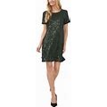 Cece Womens Short Sleeve Scoop Neck Sequin Dress Pine Green M