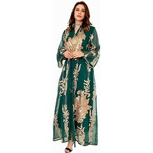 Nobrand Muslim Evening Party Dress Sequins Floral Jalabiya Abaya Green S