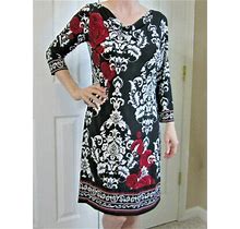 Dress Black White Floral Sheath Red Rose Office Cocktail Party Date