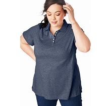 Plus Size Women's Perfect Short-Sleeve Polo Shirt By Woman Within In Heather Grey (Size M)