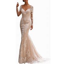 Noras Dress Lace Appliques Long Sleeve Mermaid Wedding Dress V Neck Bridal Gowns B131