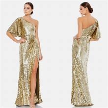Mac Duggal Dresses | Mac Duggal One Shoulder Sequin Gown In Gold | Color: Gold | Size: 16