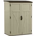 Suncast Vertical Storage Shed Lockable Door Handles 3-Shelves Outdoor Brown Tan