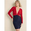 Women's Color Block Bodycon Dress - Red And Blue, Size 3X By Venus