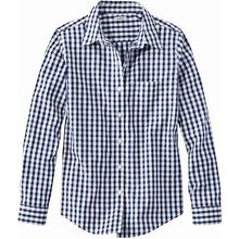 L.L.Bean | Women's Wrinkle-Free Pinpoint Oxford Shirt, Long-Sleeve Relaxed Fit Plaid Alpine Blue Medium, Cotton, Petite