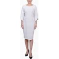 Ny Collection Women's 3/4 Imitation Pearl Detail Petal Sleeve Dress - White