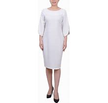 Ny Collection Women's 3/4 Imitation Pearl Detail Petal Sleeve Dress - White - Size S