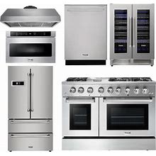 Thor Kitchen Package - 48" Dual Fuel Range, Range Hood, Refrigerator, Dishwasher, Microwave, Wine Cooler, AP-HRD4803U-8