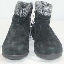 Khombu Womens Laura Leather Winter Snow Ankle Black Suede Boots Size