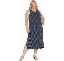 Anybody V-Neck Cozy Knit Maxi Dress-Navy Stripe-Petite