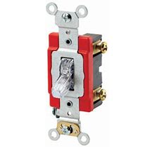 Leviton 20 Amp 120V Toggle Lighted Handle Illuminated Off Single-Pole AC Quiet Switch Industrial Grade Self Grounding Back And Side Wire Clear (1221-