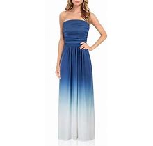 Grace Karin Women Strapless Casual Loose Ruched Long Maxi Dress With Pockets Gradient Blue, Medium
