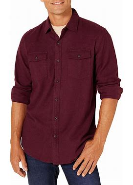 Amazon Essentials Men's Regular-Fit Long-Sleeve Two-Pocket Flannel Shirt, Burgundy Heather, XX-Large
