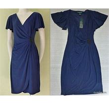 Ralph Lauren Faux Wrap Beaded Waist Flutter Sleeves Jersey Dress 8/10 $144