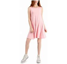Style & Company Womens Pink Stretch Ruffled Sleeveless Jewel Neck Short Shift Dress Petites PS