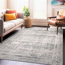 Rugshop Distressed Bohemian Border Stain Resistant Soft Area Rug 5' X 7' Gray