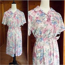 Haband Dresses | Vintage 1980S 80S Pastel Floral Belted Shirt Dress | Color: Pink/Purple | Size: M