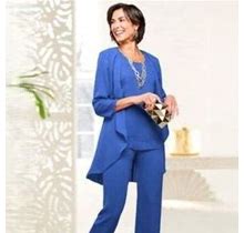 Women's Flirty Jacket Pant Set, Deep Royal Blue P-S
