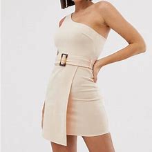 Asos Dresses | Nwt Cream Asos One Shoulder Wrap Minidress | Color: Cream | Size: 4