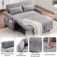 2 Seater Pull Out Sleeper Sofa Bed W/ Side Pocket And USB Ports - Grey