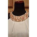 Nine West Ivory Chiffon/Coral Bead Embellished Pleated Blouson Bodice Maxi Dress