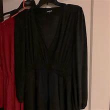 Express Dresses | Sheer Long Sleeve Mini Dress With V-Neck | Color: Black | Size: 8