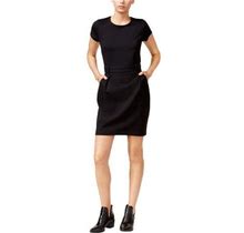 Maison Jules Womens Belted Fit & Flare Sheath Dress, Black, Small