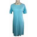 Talbots Petite Cotton Eyelet Short Sleeve Shirt Dress Light Blue Women