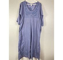 Soft Surroundings Sz Small Maxi Boho Dress Embroidered Blue Beachy