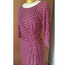 BODEN 3/4 Sleeve Jersey Gathered Dress In Pinkburgundyblack Pattern Small 4/6