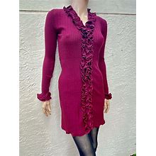 Anne Fontaine Emmalee Gorgeous Burgundy Ruffled Wool Knit Dress Sz 40
