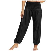 Bigersell Women Ease Into Comfort Pants Full Length Pants Women's Leisure Solid Color High Waist Cotton Linen Wide Leg Pants Elastic Waist Pants Pants