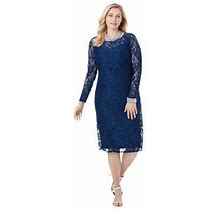 Plus Size Women's Stretch Lace Shift Dress By Jessica London In Evening Blue (Size 34)