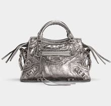 Balenciaga Neo Cagole Xs Metallic Strass Top-Handle Bag, Silver, Women's, Handbags & Purses Satchels