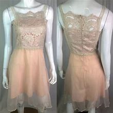 Vintage Dresses | Vintage Floral Lace Chiffon Sheer A-Line Dress | Color: Cream/Pink | Size: Xs