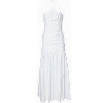 Carolina Herrera - Floral-Appliqué Ruched Maxi Dress - Women - Cotton/Polyurethane - 6 - White