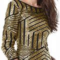 Gold Sequin Glitter Mini Party Dress | Color: Black/Gold | Size: Xl