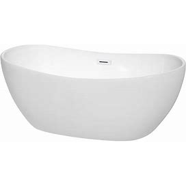 Wyndham Collection WCOBT101460 Rebecca 60" Free Standing Acrylic Soaking Tub With Center Drain Drain Assembly And Overflow White / Shiny White Trim