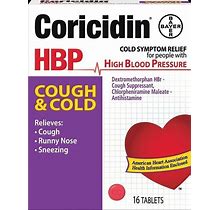 Coricidin HBP Cough And Cold Cough Suppressant Antihistamine Tablets 16 Ct A9