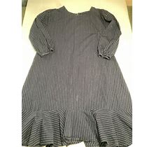 Zara Knit Dress, 3/4 Sleeved, Striped, Knee Length, Size M, Navy Blue