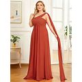 Ever-Pretty Formal Bridesmaid Dress For Weddings Plus Size One Shoulder Floor Length