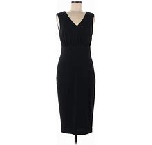 White House Black Market Cocktail Dress - Midi V Neck Sleeveless: Black Print Dresses - Women's Size 6