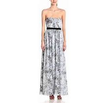 $398 Bcbg Lt Dove Combo "Amber" Printed Chiffon Strapless Long Dress