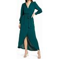 Fraiche By J Wrap Front Long Sleeve Dress In Dark Green At Nordstrom, Size Small