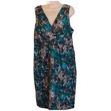 Axcess Liz Claiborne Lined Sleeveless Midi Dress Brown Green Floral Xl