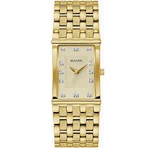 Bulova Men's Classic Gold Tone Stainless Steel 3-Hand Date Quartz Watch, Diamond Dial Style: 97F52