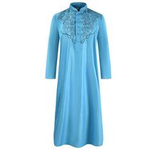 Men's Long Sleeve Arab Kaftan Muslim Clothing Saudi Thobe Long Dress