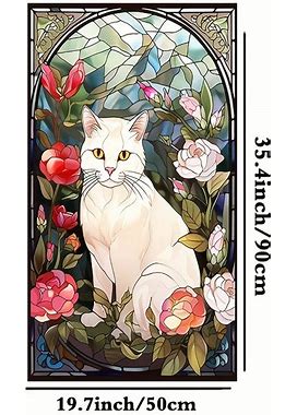 1 Roll Stained Glass Window Film, White Cat Static Window Cling Decorative Window Film Window Tinting Film For Home, Non-,White,Must-Have,Temu